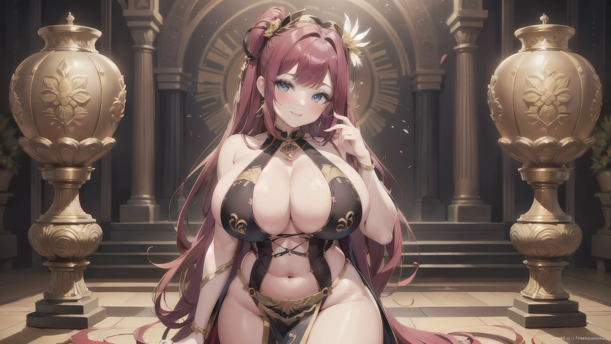 Big Breastsの女性, Blonde, colored feather, metal ornaments, colored Flowers, particle, Light, (masterpiece, 最high quality, 最high quality, Official Art, Beautiful and aesthetic:1.2), (1 girl:1.3), Very detailed,(Fractal Art:1.1),(colorful:1.1)(Flowers:1.3),Most detailed,(Dynamic pose), (Abstract background:1.3), (Shiny skin), (Many colors :1.4), ,(Earrings:1.4), (feather:1.4),masterpiece, 最high quality, 30~40 years, Full Body Shot, Mature Woman, 美しい Mature Woman,Captivating smile, Thick lips, Plumpとした唇, blush, Looking at the audience, Provocative expression, Cleavage, Plump、Curvy Hips、Attractive face、Mischievous face、An inviting gaze、Expressing emotions,Standing position、Gorgeous accessories and various hairstyles,Gold headband,Ample breasts,Uneven buttocks,Greek clothing,Tulle covers the chest,Perfect balance, Detailed clothing details,Temple,marble,Statue of God,cinematic Lighting, Film Grain, contrast of Light and dark, 8k, masterpiece, Very detailed, Attention to detail, high quality, High resolution, masterpiece, 最high quality, Very detailed, Big Breasts, Are standing, Cowboy Shot, Looking at the audience, Outdoor, blush, 1 girl, (masterpiece:1.3), (High resolution), (8k), (Very detailed), Perfect Face, Beautiful eyes and face, (((最high quality))), (Very detailed), Detailed face and eyes, (alone), High resolution、Beautiful eyes,(((Sexy pose)))、(((Full body depiction)))