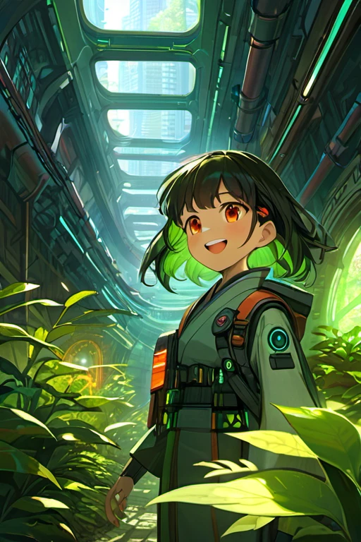 /imagine prompt: An underground adventure scene for children, inside intricate tunnels beneath a futuristic city. The young heroes, equipped with glowing gadgets, explore the area, illuminated by bioluminescent plants and digital maps. Created Using: mysterious, glowing, underground, futuristic, exploratory, adventurous, vivid, detailed, hd quality, natural look --ar 16:9 --v 6.0masterpiece, best quality, high quality, detailed, ultra detailed, hyper detailed, insanely detailed, exquisite, beautiful, FHD, Full-HD, 4K, 8K, 16K, highres, absurdres, happy, laughing, japanese, 35mm film