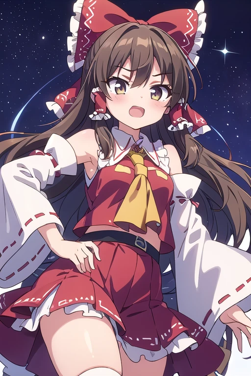 kirisame marisa, hakurei reimu, 1 Girl Tag, Long Hair, performer, milky way, Brown Hair