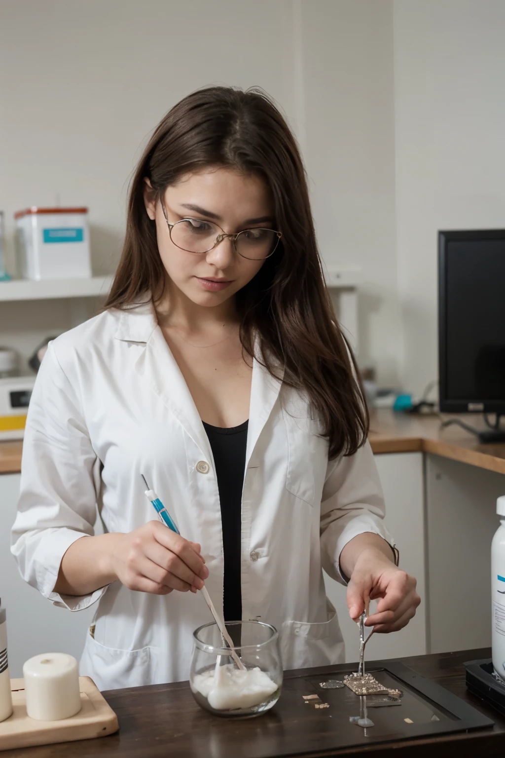Selecciona una Imagen de Fondo:
Choose an image of a well-lit scientific laboratory, con mesas limpias, measuring instruments and containers with colored liquids. You can find images of scientific laboratories in free image banks such as Unsplash or Pixabay.
Agrega Personajes:
Place two scientists in the center of the image. They must wear white coats and protective glasses to highlight their role in the laboratory. One of them may be pouring liquid from one container to another, while the other is watching carefully and taking notes in a notebook.
Incluye Texto Llamativo:
Agrega texto grande y llamativo en la parte superior de la imagen que diga "Conservation of Mass Experiment" to capture the viewer's attention. You can use bold fonts and colors that contrast with the background to make the text easily readable..
Add a Subtitle:
Debajo del texto principal, includes a subtitle that highlights the main question of the experiment, como "Is mass conserved in our chemical reactions??". Use a smaller but still legible font for the subtitle, and make sure to place it in a place where it will not distract the viewer's attention too much.
Integra el Logo del Canal:
En una esquina de la imagen, agrega el logo de tu canal de YouTube para reforzar tu marca. Make sure the logo is not too large so as not to distract from the main content of the thumbnail.
Revisa y Ajusta:
Once you have added all the elements, revisa la miniatura para asegurarte de que se vea equilibrada y atractiva. Adjust the size, position and colors of elements as necessary to achieve the best visual result.
Guarda y Utiliza:
Finalmente, guarda la miniatura en el formato adecuado (generalmente JPEG o PNG) and upload it to your YouTube video before publishing it. Make sure the thumbnail meets YouTube's size and format requirements so it looks good on all devices
