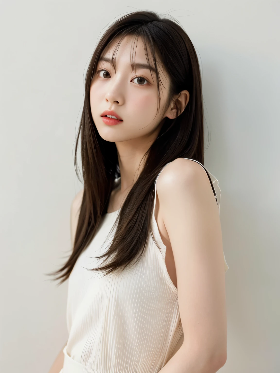 See-through tops、Stylish spring clothes、Silky hair、(背景にWhite wall、Some of her hair is yellow:1.4)、White wall、Taken in front of a white door、(窓のあるWhite wallの部屋)、((highest quality、8k、masterpiece:1.3))、Ultra-high resolution、(photoGenuineistic:1.4)、RAW Photos、Japanese,(Detailed aspect)、Genuine、Photographed in natural light、Highly detailed face and skin texture、Highly detailed lips、The correct state of the human body、Medium Hair、Black Hair、Various poses、Natural color lip