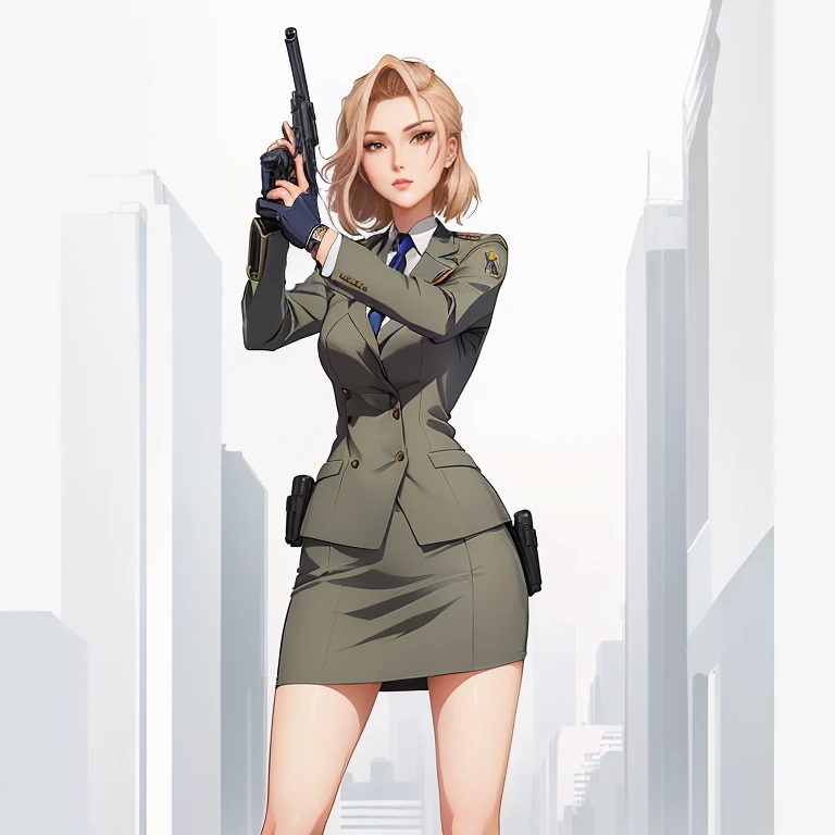 Cartoon of a woman in a suit holding a gun, Anya from Spy x Family, Female Spy, Inspired by Leiko Ikemura, cel - shaded art style, Very modern anime style, Girl in suit, Shooting pose, Inspired by Le Chevalier, Girl in suit, Charming Jill Valentine