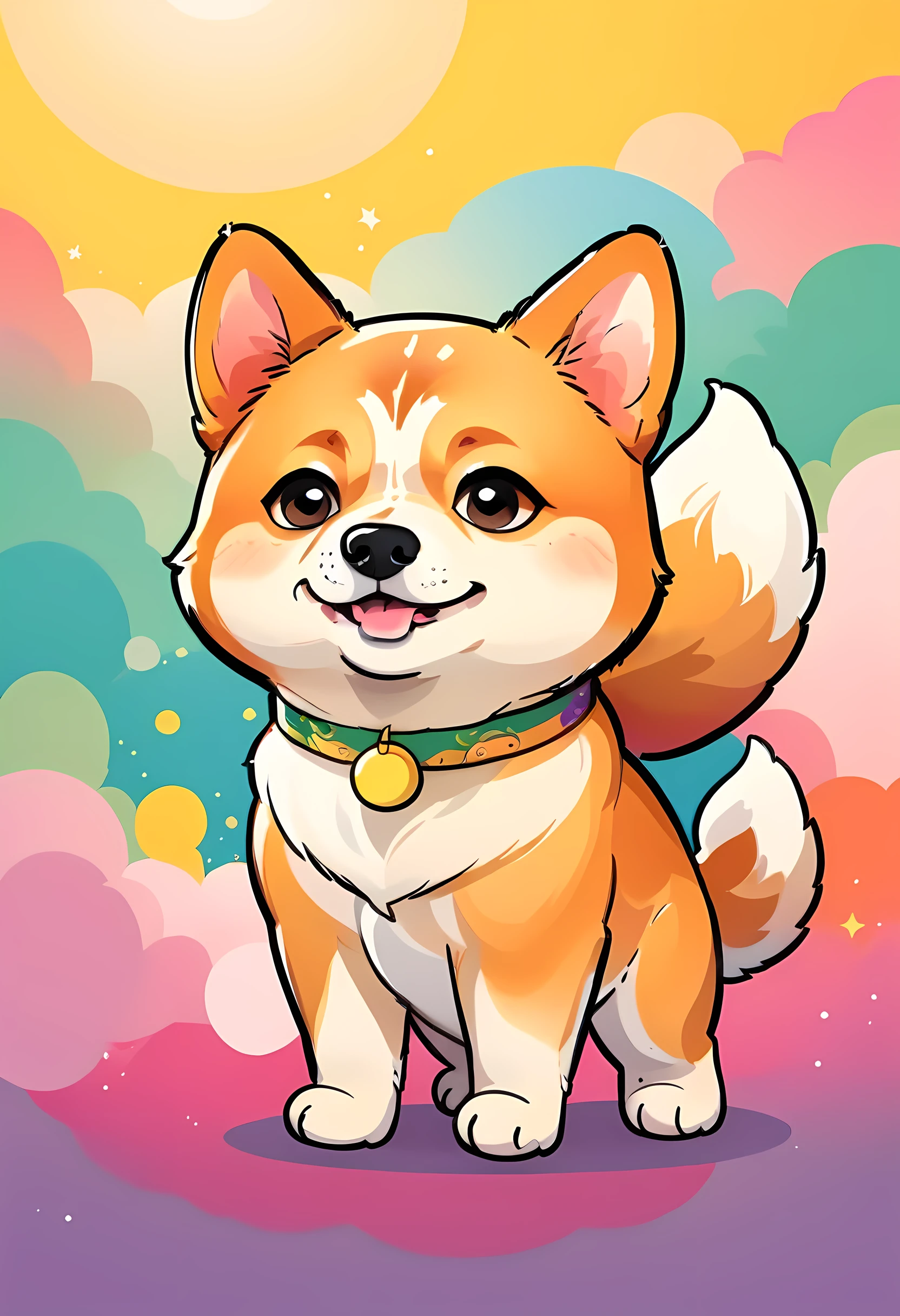 cute Shiba Inu, colorful background, chibi