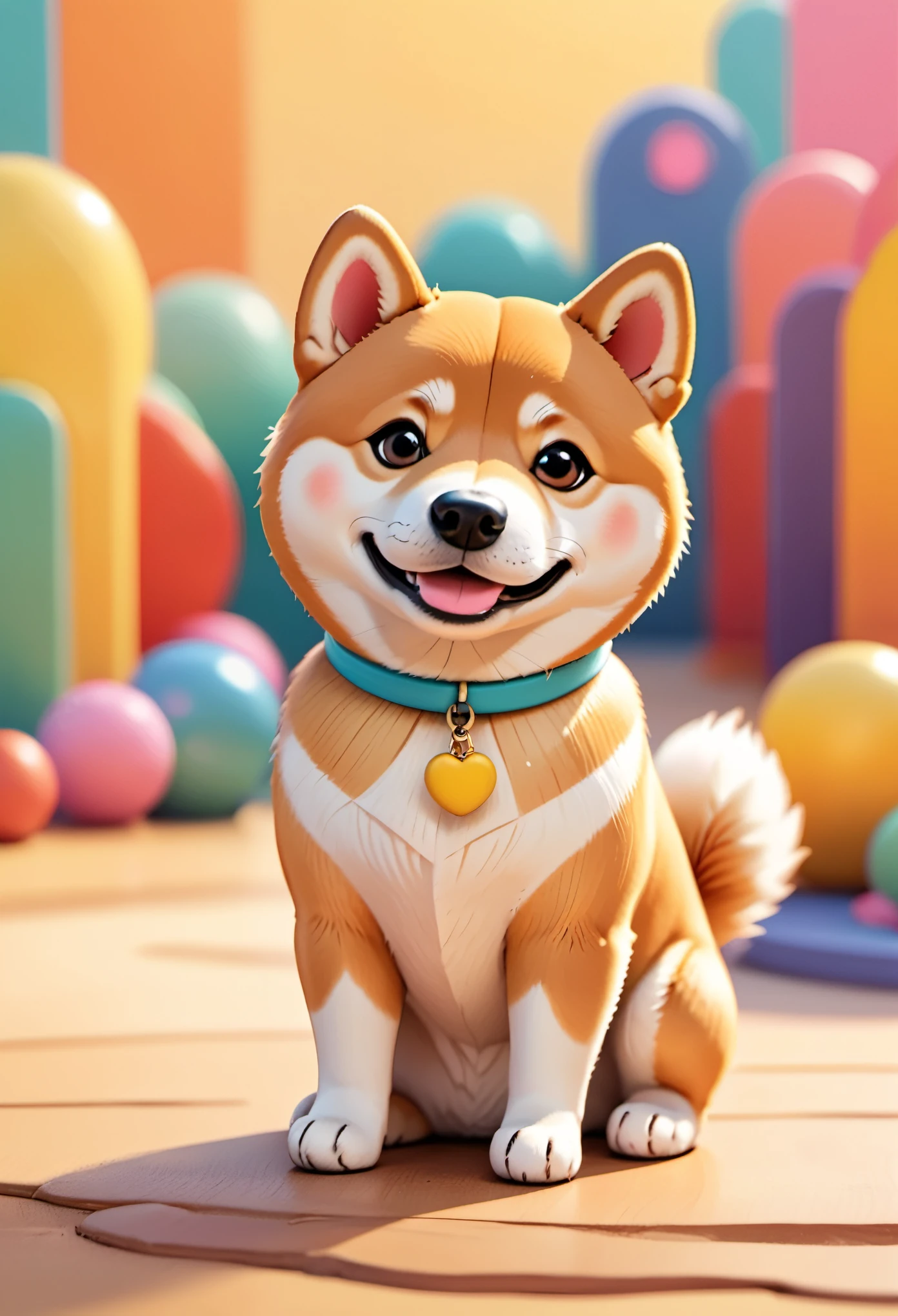 cute Shiba Inu, colorful background, chibi, 3D