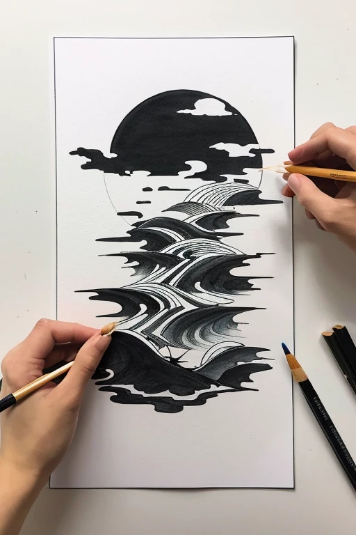 Ink painting、Japanese traditional patterns、Ise Katagami、Adult coloring bookonochrome drawing,Black and White、