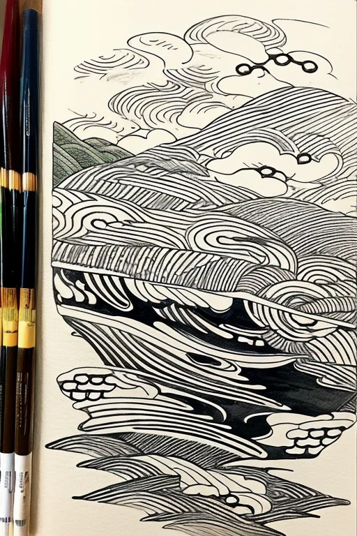 Japanese painting、Ink painting、Japanese traditional patterns、、Adult coloring bookonochrome drawing,Black and White、Ise Katagami、