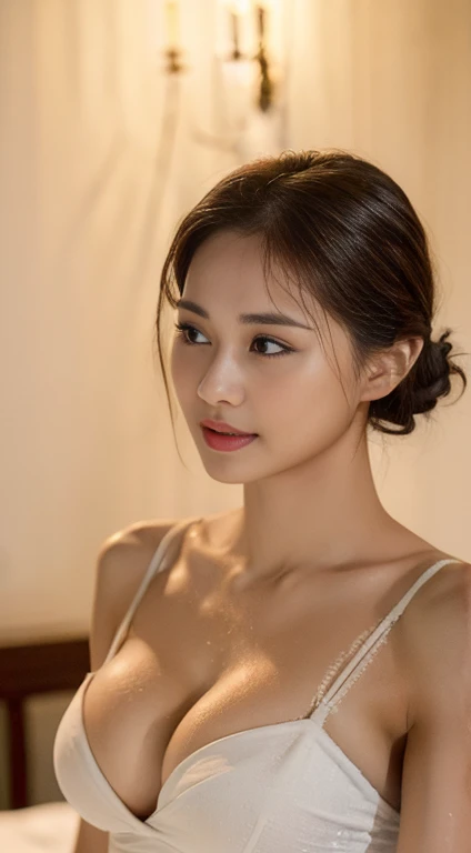 1 beautiful girl, (standing, from head to thighs, full nudity, bright lighting on the face:1.8), facing upper body, fitness body, having abs, naked, accurate human well-proportioned body, masterpiece, Best Quality, Photo-realistic, Ultra-detailed, High resolution, 8K Wallpaper, 18 years old, European and Asian mixed face, (fine-featured face, no-makeup, :1.8), elegant, intelligent, sporty, dark brown messy long hair, long limbs, (huge massive and well balanced round breasts:1.3), double eyelid, big pupils, Beautiful detailed eyes, Detailed realistic skin texture, Perfect dynamic composition, Japanese high-school classroom background,