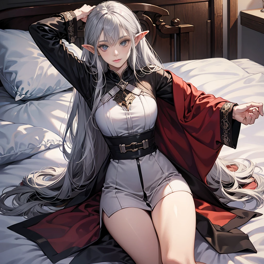 DARK ELF FEMALE, silver long hair, no hands, on bed