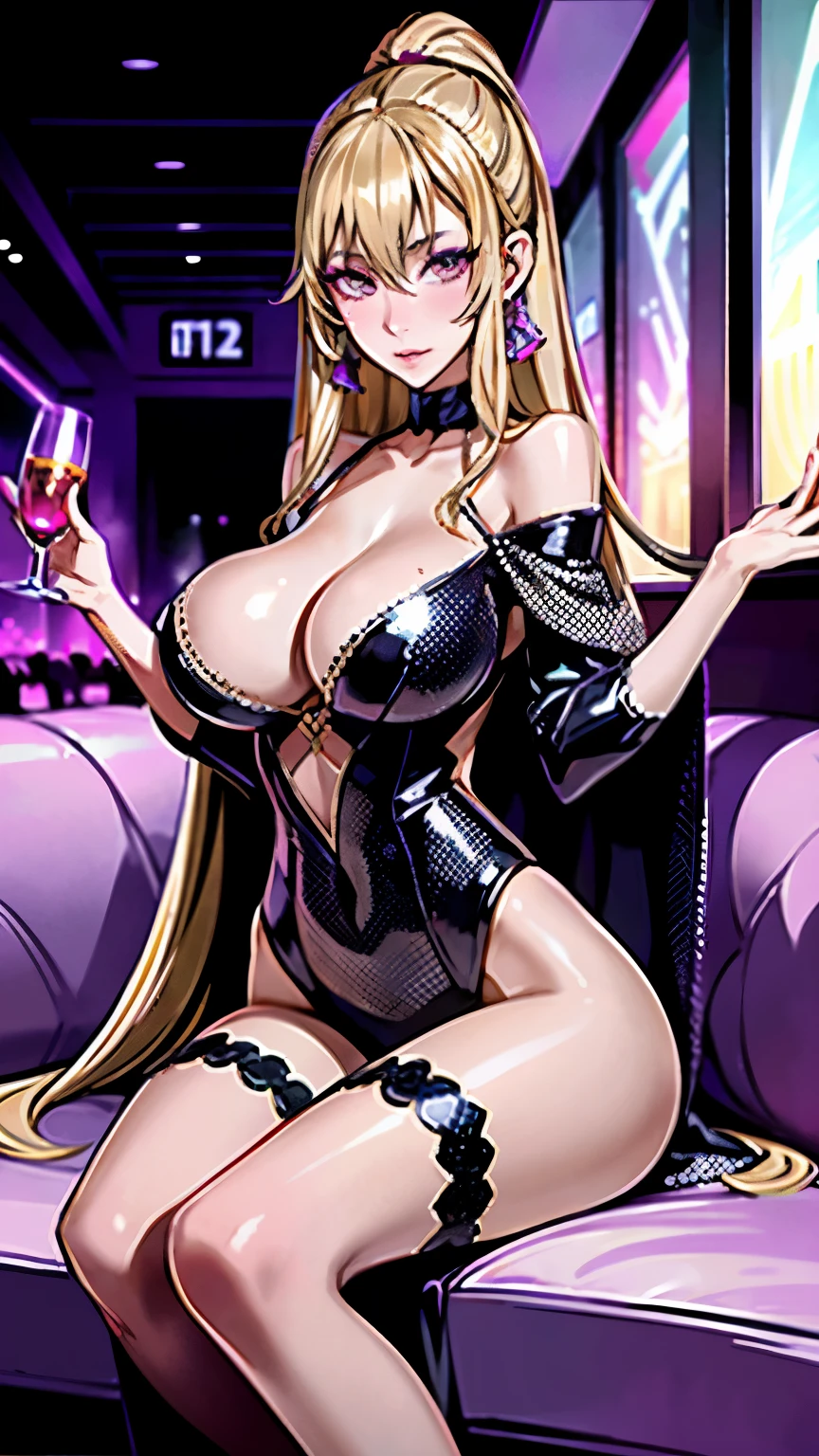masterpiece , (gyaru hostess:1.2, gyaru make-up:1.2, gyaru:1.2, Dark eyeliner、Long eyelashes、False eyelashes、Colorful Eyes、Light fluorescent lip gloss、nightclub:1.3, hostess:1.3, nightclub girl:1.3), ((())), Shiny sequined off-the-shoulder velvet dress), Sitting shallowly on a big sofa、Drinking alcohol and getting drunk、Drunk and dazed face、Head to foot diagram、(Dimly lit interior and atmosphere:1.5)、(Good health:1.3, Innocent girl:1.2,)