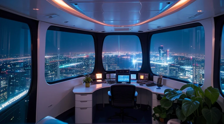 High floor corner room Large windows on the south and west sides Desk and houseplants The view is like being in an airplane cockpit Futuristic Youth Room Enjoy the magnificent night view