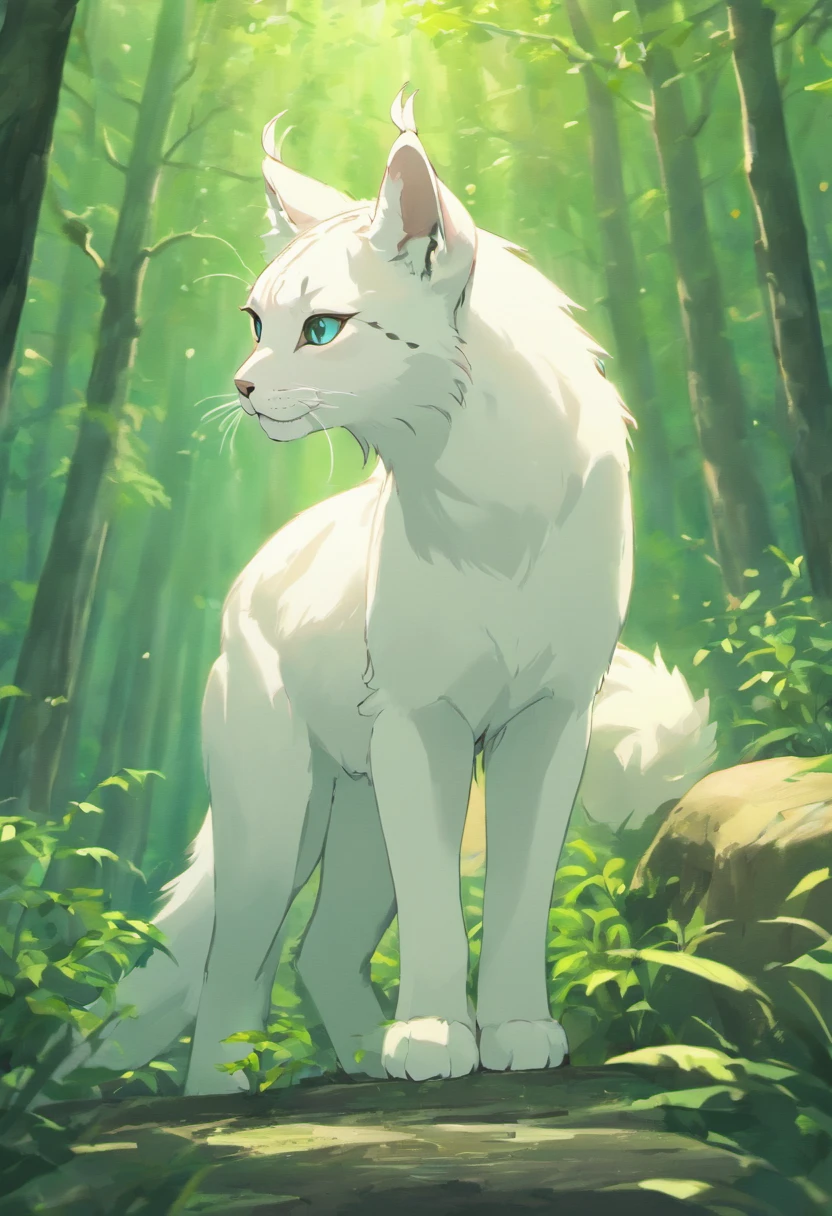 Majestic wild white lynx standing in its natural habitat, Showcase its strong presence and vibrant coating.