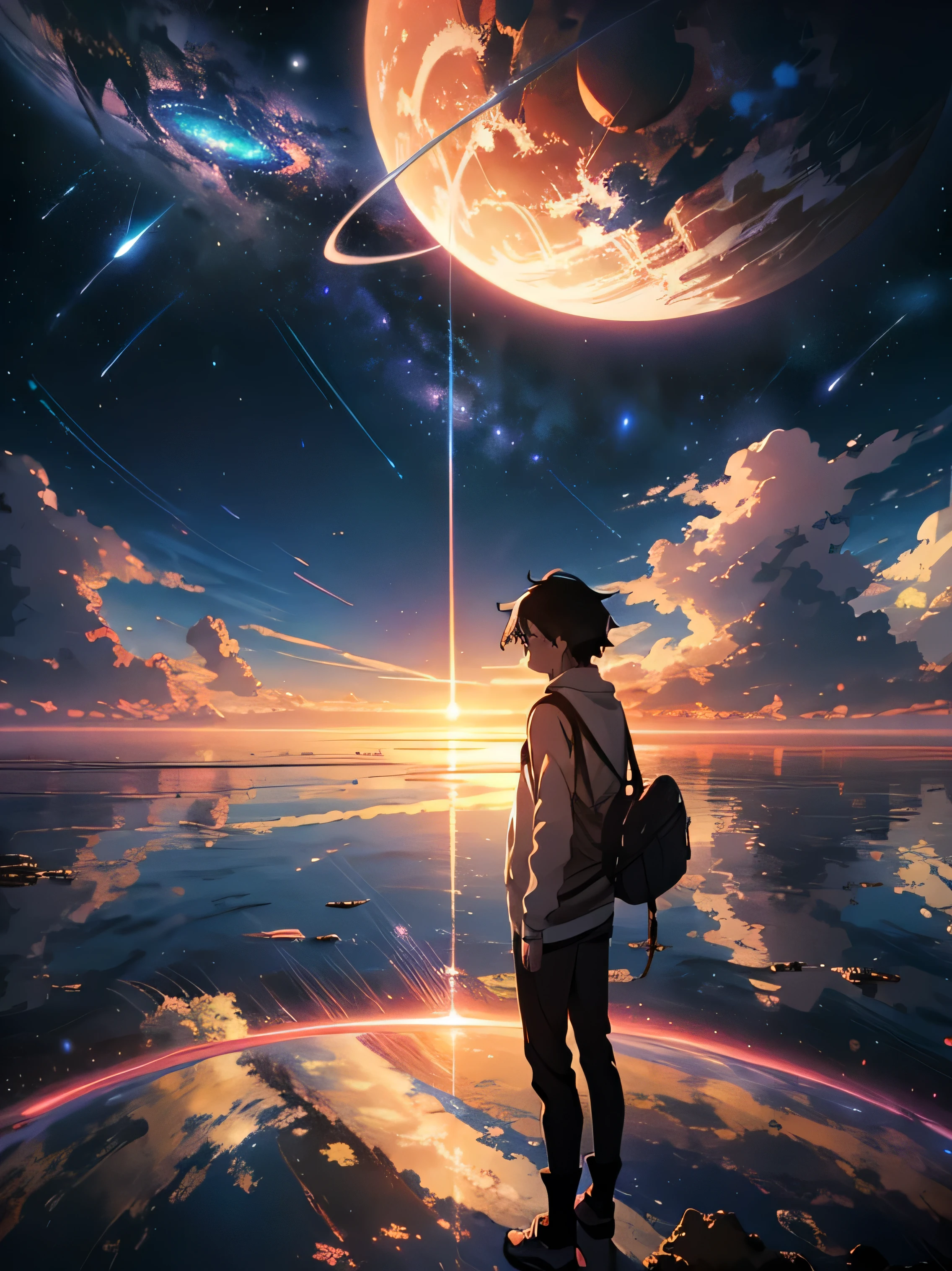 Anime - Style scenes of beautiful skies with stars and planets., Cosmic Sky. By Makoto Shinkai, anime art wallpaper 4k, anime art wallpaper 4k, anime art wallpaper 8 k, 4k anime wallpaper, anime wallpaper 4 k, 4k anime wallpaper, anime sky, Amazing wallpapers, anime background, planet paradise in background, anime background art