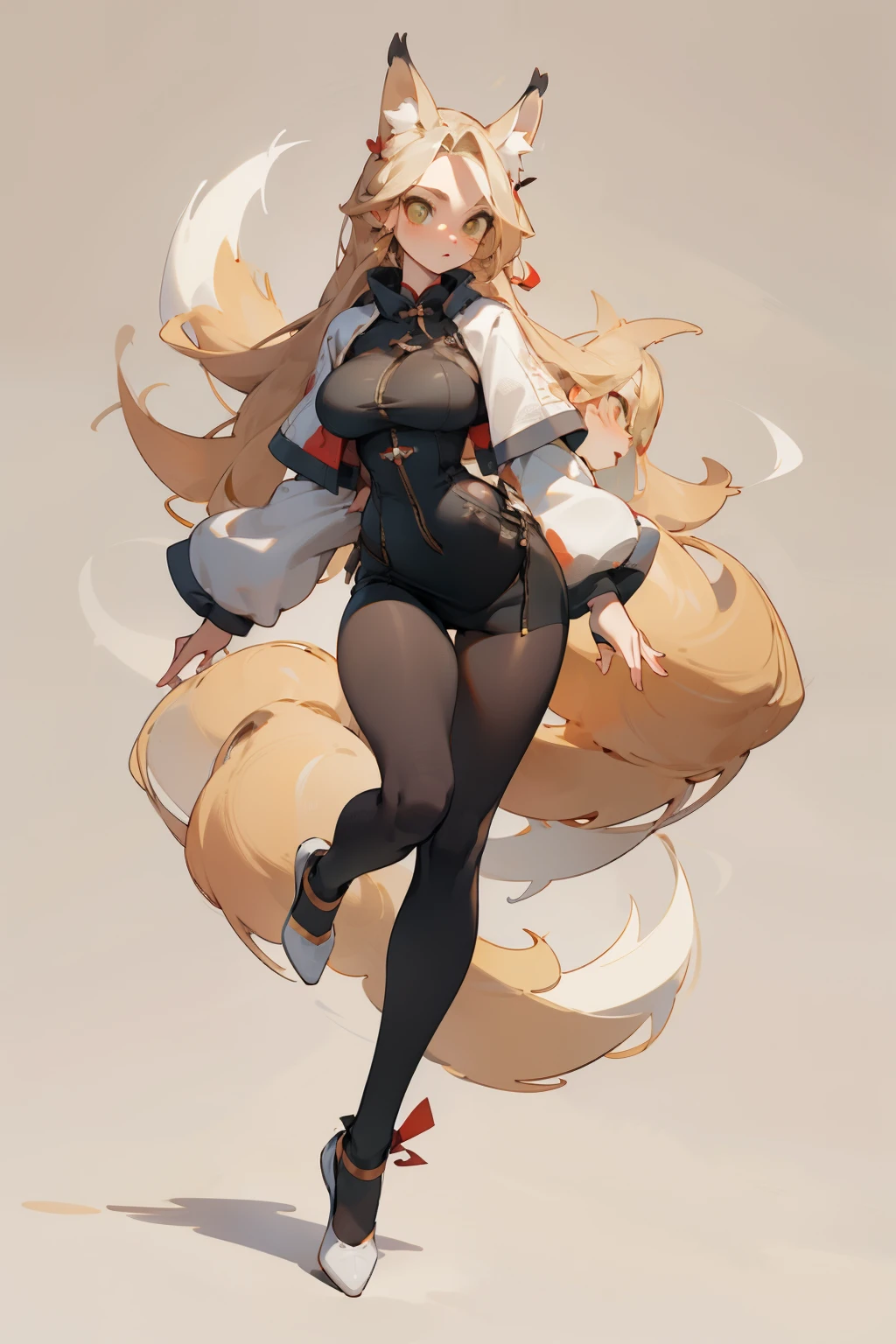 a beauty girl,Mature face,a matural female,Fluffy tail hair,Ultra-loose underwear,clothes slipping off,Anterior convex and posterior,Straight chest,Ruddy complexion,Huge fox tail,nabel,(huge tit),adventurer,tit,areola of breast,pantiess,Stockings,Human service panel