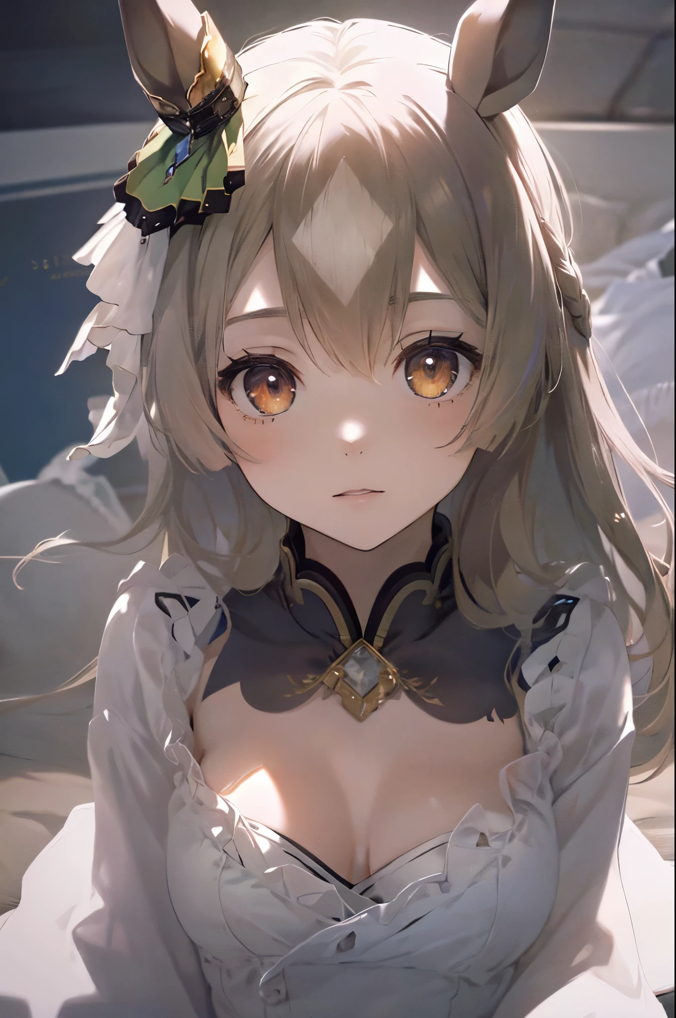 The whole body is visible,satono diamond,umamusume、wearing nothing,((Small Bust)),(highest quality、4k、8k、High Resolution、masterpiece:1.2)、Super detailed、(Photorealistic:1.37)、Portrait、Sharp Focus、feminine、delicate、White skin、Subtle curves、Gentle expression、Soft lighting、Bright colors、Artistic atmosphere