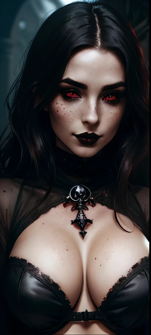 (best quality, hyperdetailed photography:1.2), beautiful lady, freckles, gothic dark makeup, soft light, perfect breast, cover, (detailed beautiful face, detail skin texture, ultra-detailed body:1.1) sexy vampire girl, red eyes, perfect body, skull, blood