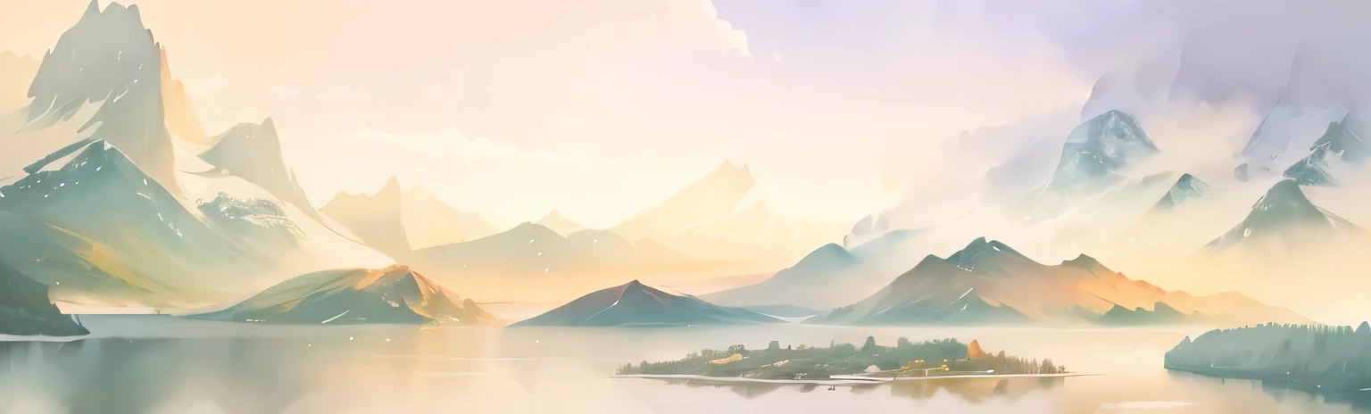 A painting of a mountain landscape with a lake and boats, soft Digital Painting, Dreamlike scenery, background artwork, Blurred dream illustration, watercolor Digital Painting, Digital Landscape Art, atmosphere. Digital Painting, dreamlike numbers, Detailed scenery —width 672, Landscape Artwork, Anime Landscape, Painted landscapes, digital watercolor painting, Tranquil scenery, ethereal scenery, Tranquility illustration