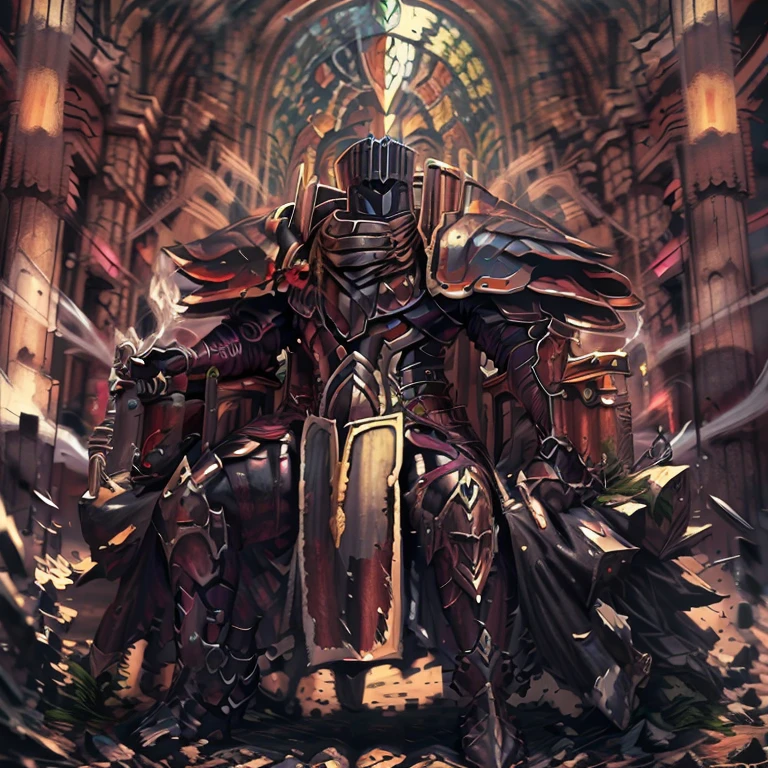(masterpiece, best quality, detailed:1.2)
BlackKnight_fe,
Best Quality, super detailed illustration, Rust, castle ruin, Heroic pose
sitting on the throne,