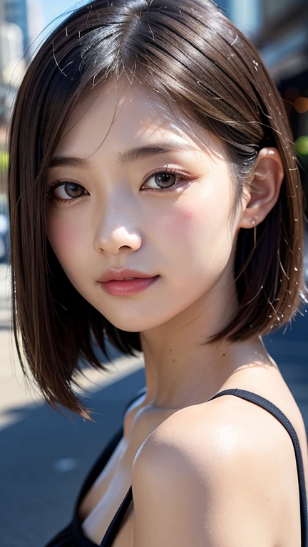 With the alleys of Kyoto in the background、18-year-old girl、independent、look forward to、Light eye makeup、Brown Hair Color、flat 、Hair blowing in the wind、Quality of actress、Shiny, Ultra-realistic face、smileの表情、Watery eye、look up、Pleasant lighting effects、 Ultra-Realistic Capture、Very detailed、High resolution 16K human skin closeup。Skin texture must be natural、Must be so detailed that pores are visible、skin is healthy、There must be a unified tone、Use natural light and color、High quality photos taken by modeling agencies'Exclusive photographer、smile