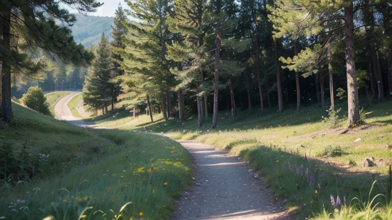 Passing through the Shakado、The slope where we wait until the evening spreads out、There are people I miss々There is a hill where summer grass is swaying and waiting for you.。This scene、A painting-like image with a tranquil and calm atmosphere、Please generate an image