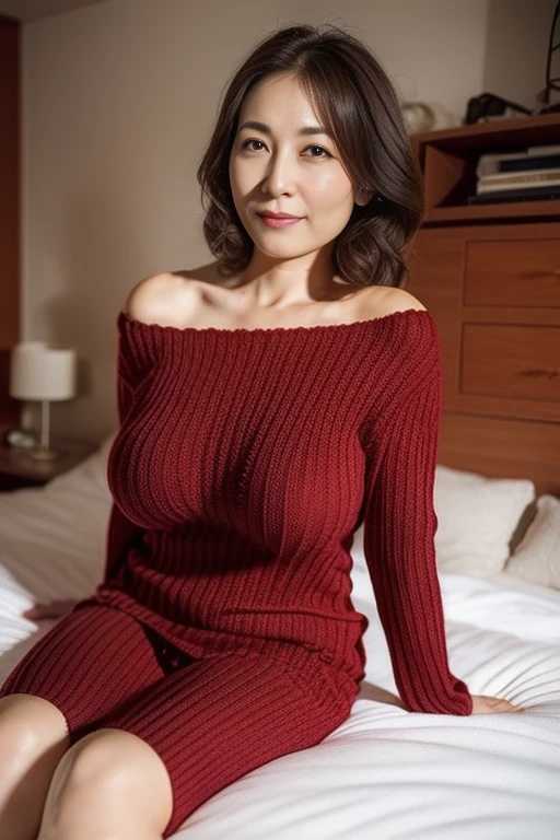 Age 35、Mature attractive woman、Large Breasts、knit、In the bedroom、