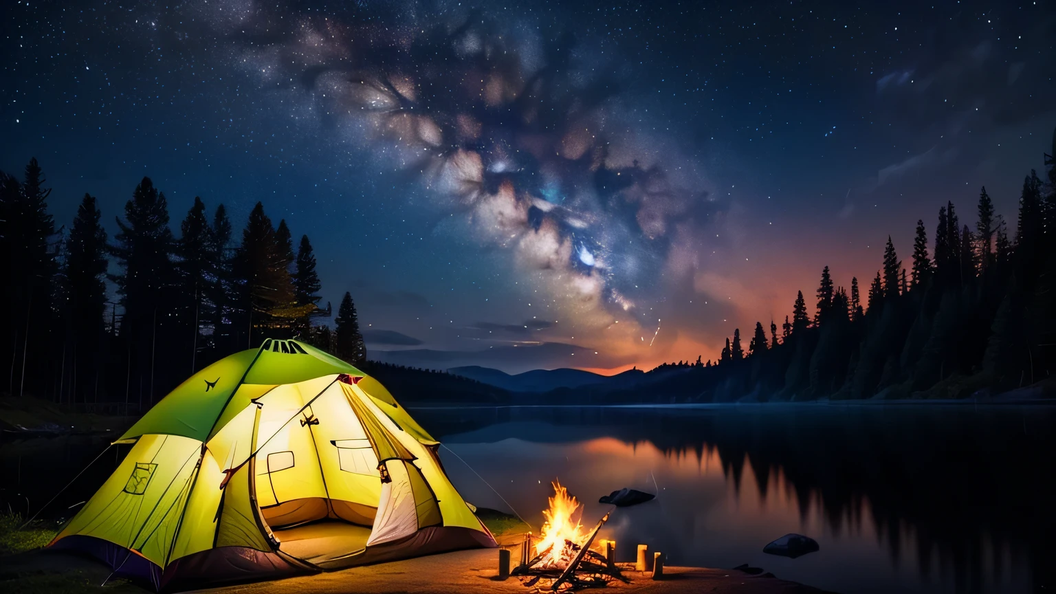 "In the surrounding silence of the forest at night, Bonfire flames dance, Light up your cozy camping tent. here, Under the starry sky, We discover the silence of nature and the magic of small things. This is our refuge, Where stories come alive and moments become eternal.."