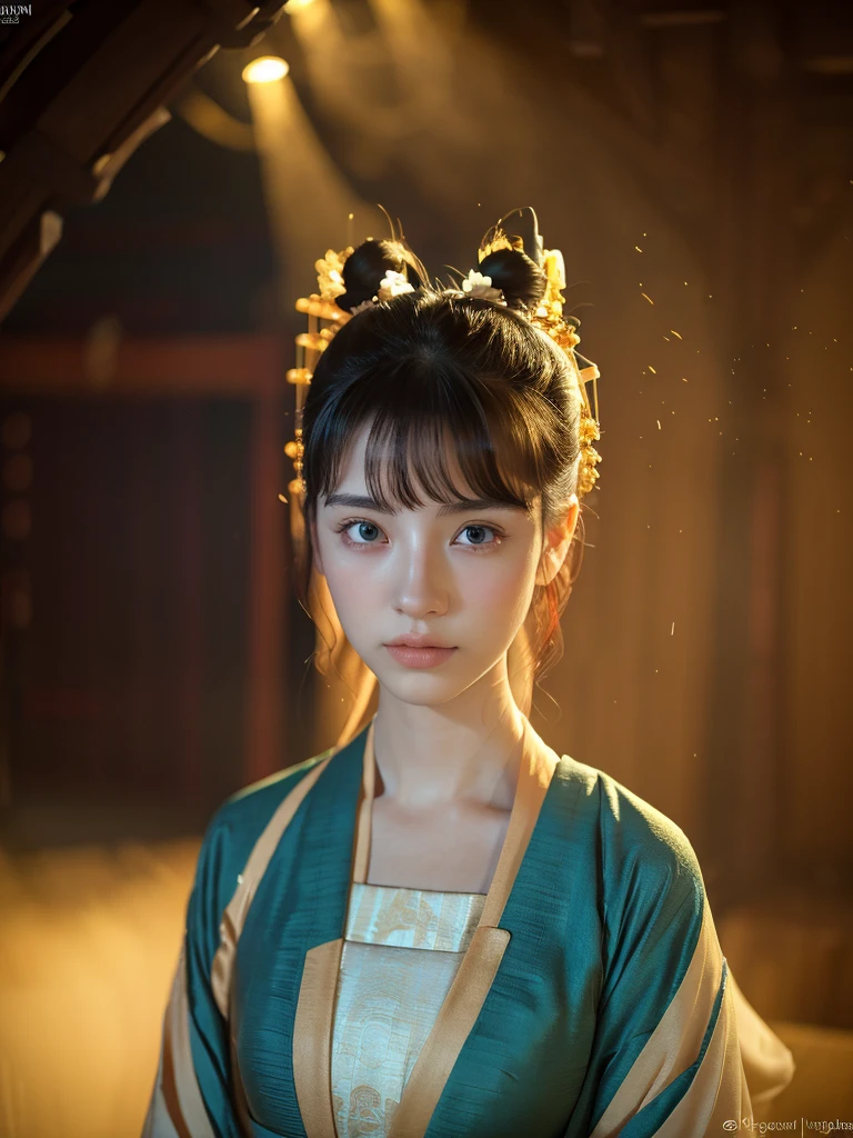 ( masterpiece, top quality, best quality,8k,17 years old girl,ultra detailed,raw photo:1.5),(photorealistic:1.4),(cinematic lighting), PerfectNwsjMajic, , Surrealism, UHD, ccurate, Super detail, textured skin, High detail, Best quality, dynamic angle, (high nose,White skin),[Beautiful blue eyes],[flat chest:large breasts:0.5],(1girl),(good anatomy:0.5)), midjourney portrait, (hanfu:1.39), acient east asia architecture, china dress, avatar, lois van baarle, ilya kuvshinov, rossdraws, tom bagshaw, global illumination, radiant light, detailed and intricate environment, mysterious dreamy space 
