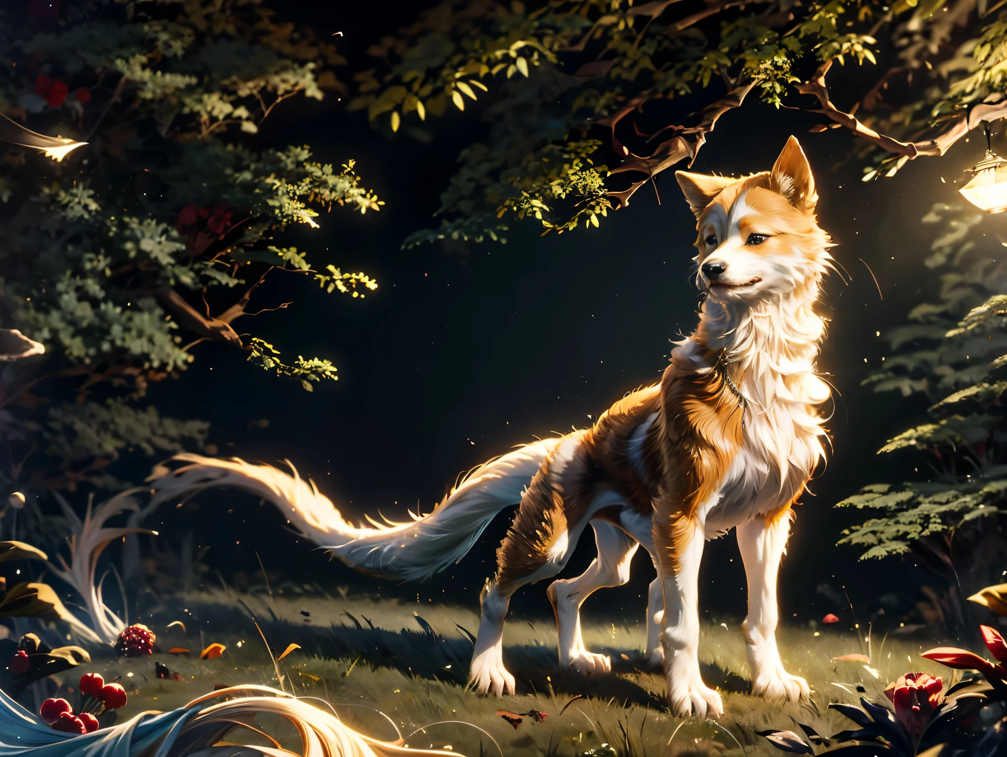 Shiba Inu，solo，paldragotomically correct，close up，Forest background