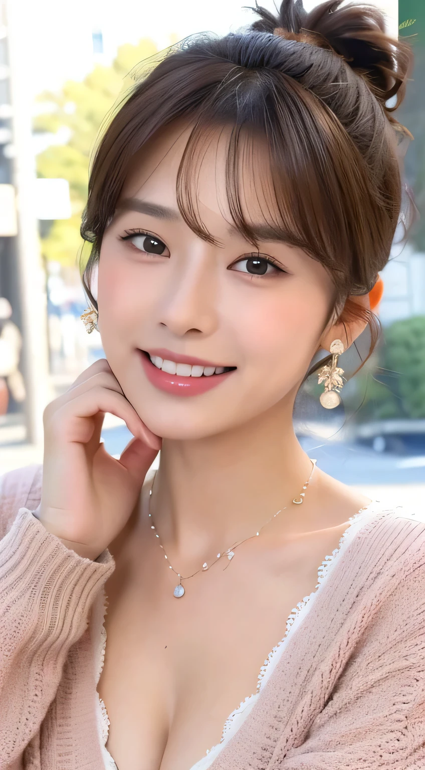 ((highest quality, 8k, masterpiece:1.3)), concentrated: 1.2, Perfect body beauty: 1.4, Hips: 1.2, ((Layered Haircut, chest: 1.2)), (Wet clothes: 1.1) , (rain, street:1.3), Bandeau dress: 1.1, highly detailed face and skin texture, Delicate eyes, double eyelid, White skin, Long Hair, I'm a little drunk,
20-year-old, 1 person, ((Beautiful female announcer,A kind smile:1.2)),
((Gorgeous Earrings, Long Necklace:1.2)),
(Full body image from thigh, Pay attention to the beautiful thighs:1.2),
((Sexy atmosphere, Naughty pose, Staring with an erotic gaze:1.2)),
Realistic skin texture, Fair skin, Shiny skin, Healthy thighs,
Highly detailed face, Slim face contour, Beautiful small face, Beautiful Nose,
Ultra-detailed eyes, Slit eyes, Brown eyes, double eyelid, Ultra-thin eyebrows, Thin, long eyelashes,
Ultra-detailed lips, Plump and moisturized lips, Glossy pink lips, Flushed Cheeks, ((White beautiful teeth)),
Beautiful actress's languid make-up, Pink lipstick, Smoky eyeshadow, Eye foundation,
Dark Brown Hair, Delicate soft hair, Hair blowing in the wind,
(Elegantly putting your hair up, Medium Short Hair, ponytail:1.2),
Layered Cut, (Blunt bangs:1.2),
((Open your mouth a little)), Looking into the camera,
((Raise your face slightly)),
((Squinting)),
((pursing lips:1.2)),
((Blushing)),
((The cleavage between her breasts is fluffy)),