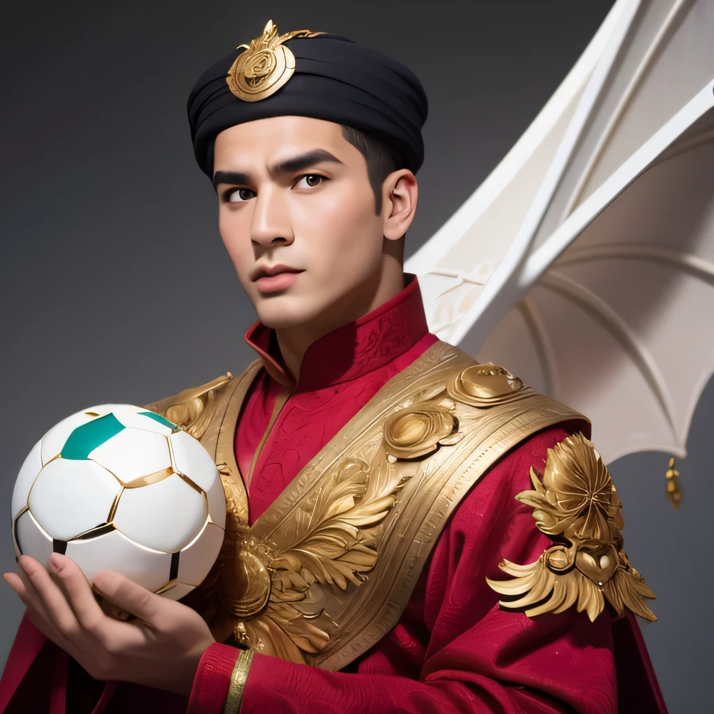 An Alafiid man holds a large white number 3 in front of a gray background, dragon,