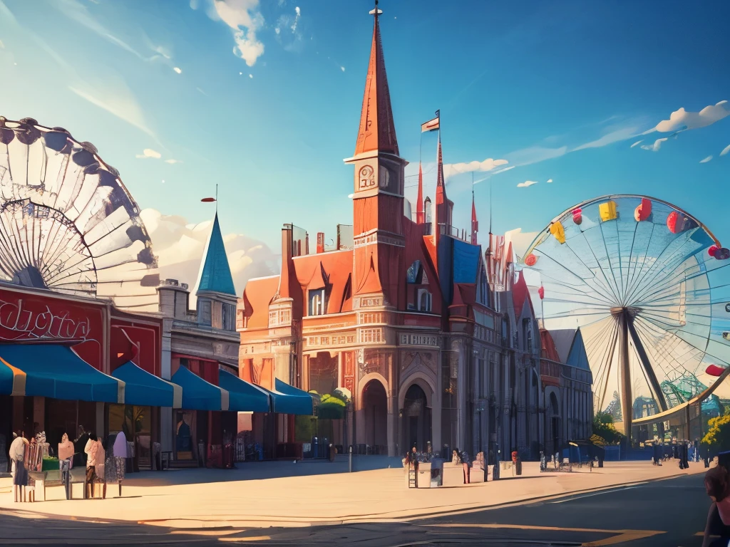 (highest quality:1.5), (masterpiece:1.5), background, amusement park