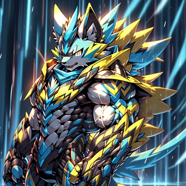 (masterpiece, best quality, detailed:1.2) (Pokémon) detailed full body, Zeraora's giant robot. Gigantic ZERAORA, GIANT. Protecting Zeraora's design and color scheme. scarf, A Zeraora at the bodybuilding competition, thunderstorm, rainy weather, lightning wears a black cloak on his back. Muscles are expanding. whole body shines like metal. Wearing cyberpunk mecha, emphasizes the muscles. He wears the same armor as himself from head to foot. (emphasizes the muscles.) suit fully made of metal, intricate armor, Robotic suit, suit fully made of metal, cyborg, big muscle. pecs, triceps, body full of huge muscles. unusually developed muscular body, A Zeraora at the bodybuilding competition, massive, huge muscular bodybuilder with extraordinary biceps, pecs, triceps, traps, gigachad, 300 lbs. The claws are sharp, Sharp teeth, with huge golden laser sword, It's big inside my panties, Armor,
Cape,
Helmet,
Sword,