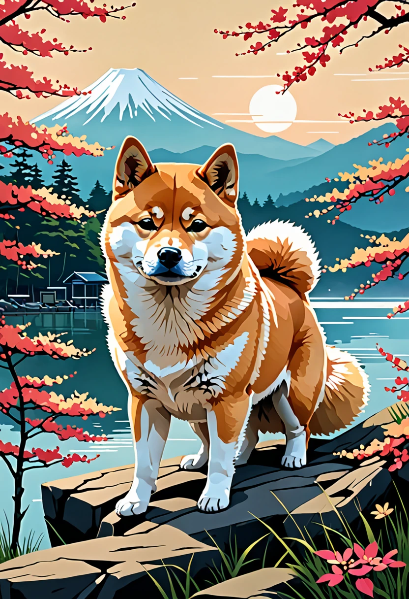Shiba Inu by Emmanuel Shiu and Alena Aenami in the style of Lisa Keen, simple color