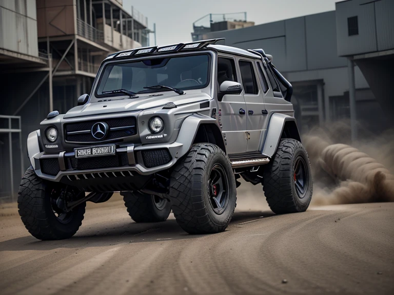 Mercedes，G63，4x4 grey body，(LB-Works Full Version: walk)、(86 Gas Turbine)、future、Off-road车规格、(Gorgeous design)、Live Recording、detail、Deep Edge、Wide tires、Off-road、Turn on the light