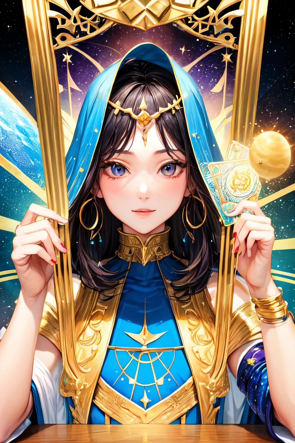 Background: space, fortune teller, female, tarot reading, glitter