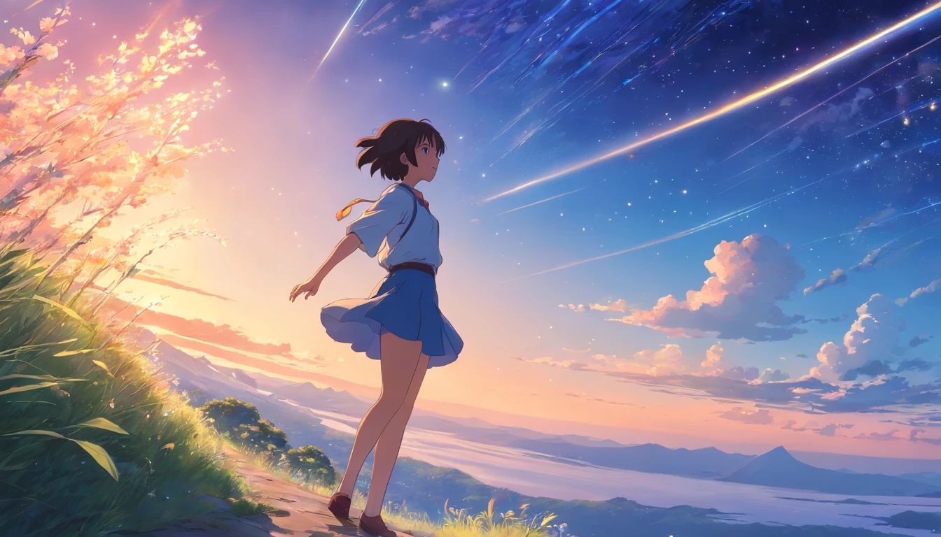 Blue sky A girl striving to reach for the stars