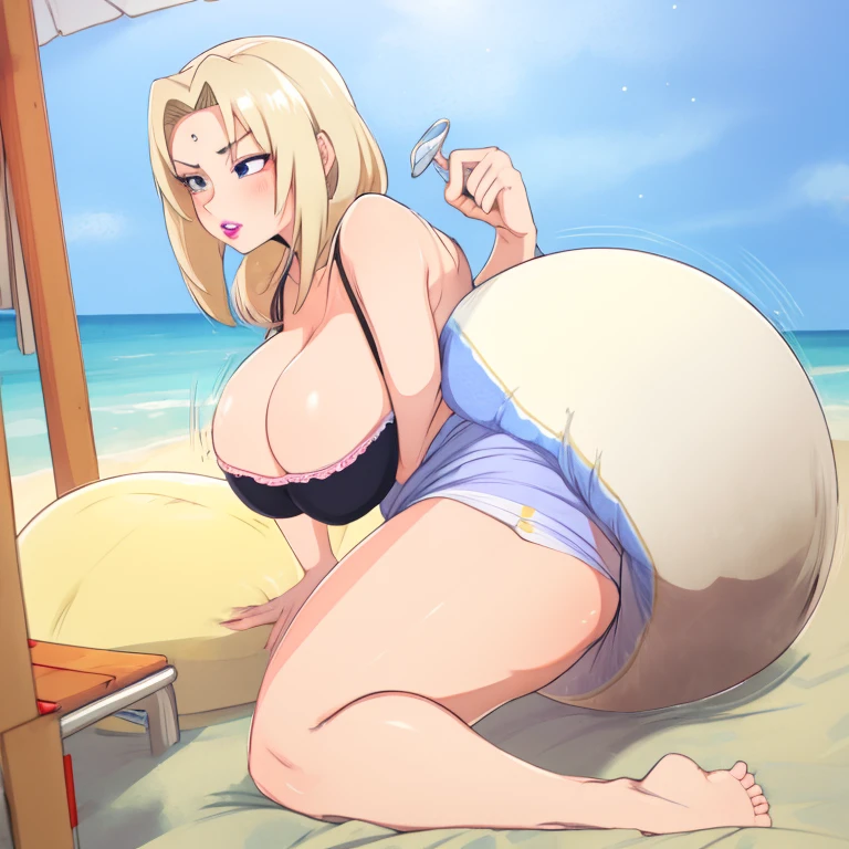 Tsunade Senju, 1 girl, (())), long blond hair, puffys, painted lips, thick lips, wide hips, thick thighs, huge ass, screng , enormous huge natural breasts, mat, white b my bed, kissing another woman, huge bloatoverflowing saggy beach ball panties about to burst. enoraper filling up more and more and more, diaper sagging to the floor, filling up across the room