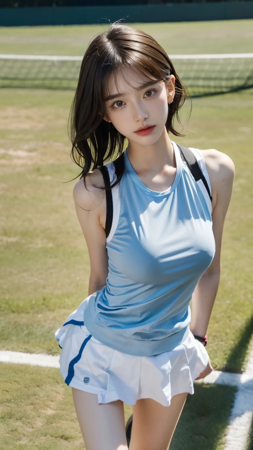 Face the front of your body at the camera, (((pantie shot:1.8))), (((Physical education sitting on the lawn:1.5))), (((Dressing:1.5))), (((Clothing is worn reliably:1.5))), ((Dress reliably:1.5)), (((shool uniform, Pleated mini-skirt, white panties))), Smiling smile, 1girl in, 独奏, 18year old, 7headed body, Ideal ratio body proportions, erectile nipple, short-hair, A dark-haired, With bangs, small tits, A slender, Small buttocks, beauty legs, Skinny Legs, surrealism, Cinematic lighting, depth of fields, One-person viewpoint, F/1.8, 135 mm, nffsw, masutepiece, ccurate, ((Anatomically correct)), Textured skin, Super Detail, high details, High quality, awardwinning, Best Quality, hight resolution, 8K