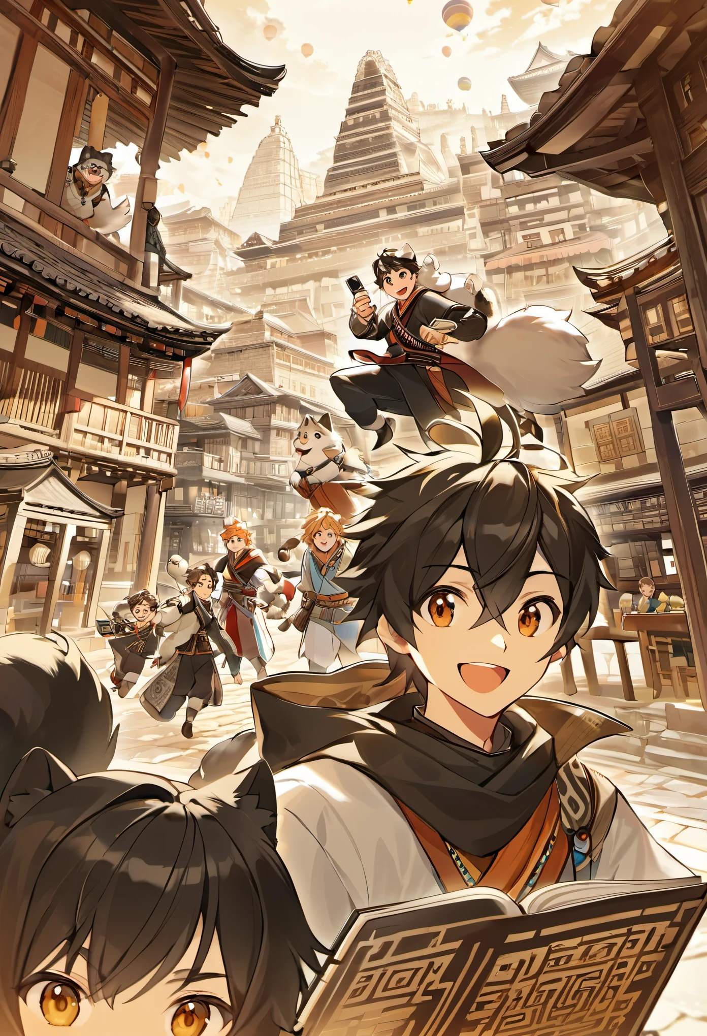 cover_page, super high resolution, detailed background, World Heritage Site, 6+boys, 6+girls, Happy, joyful, absurdres(Photos of solo travelers)(kemono, furry anthro),