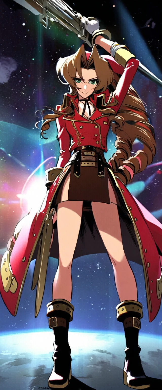 aerith gainsborough reimagined as a space pirate girl like captain harlock