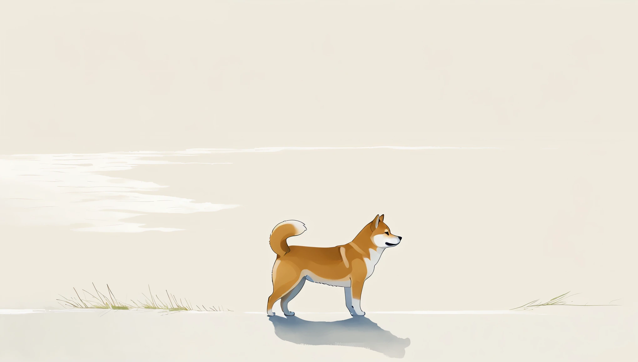 a Minimalist journey,A Shiba Inu,Minimalism, illustration,side View,solo