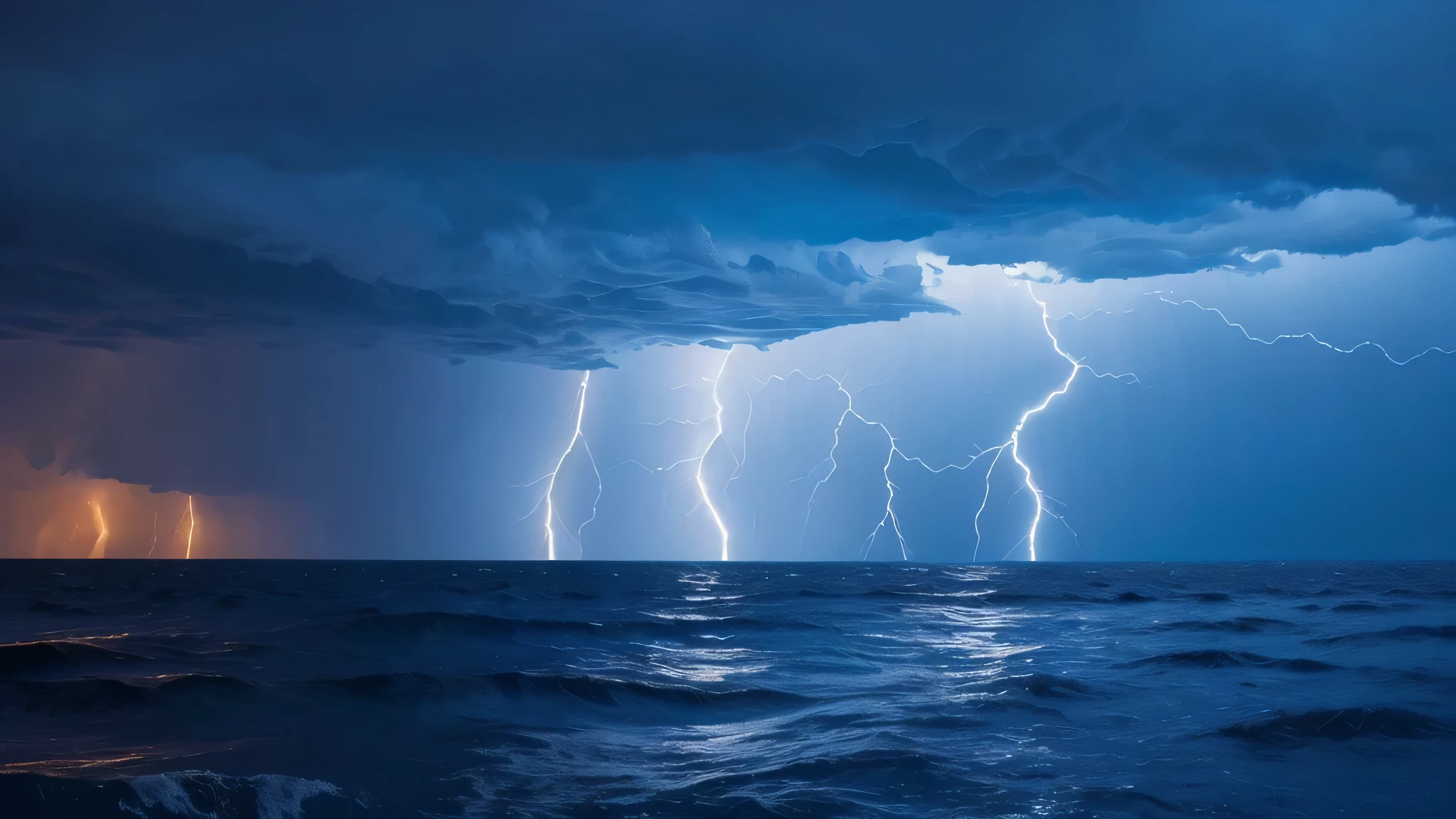 storm at sea with lightning and thunder