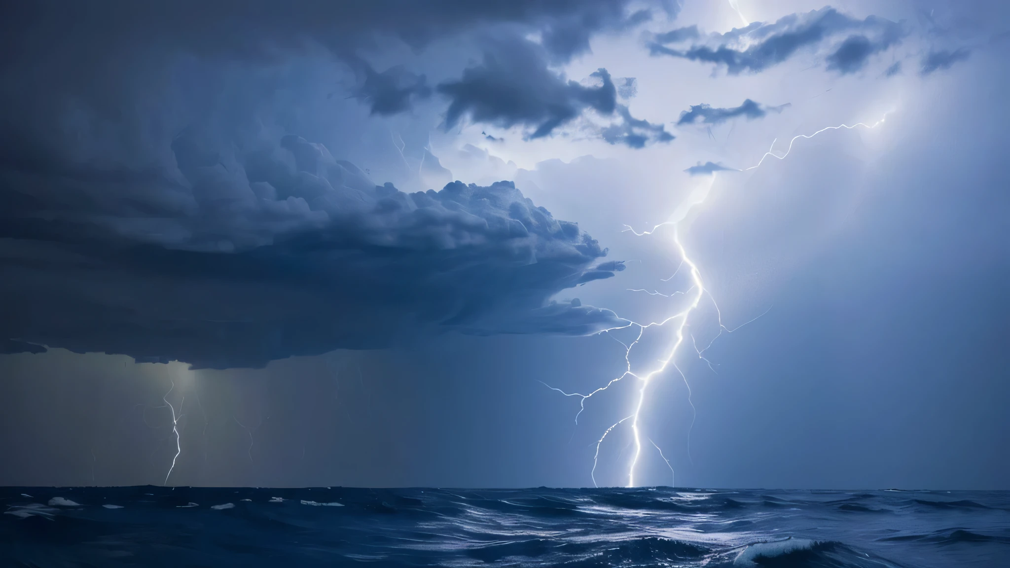 storm at sea with lightning and thunder