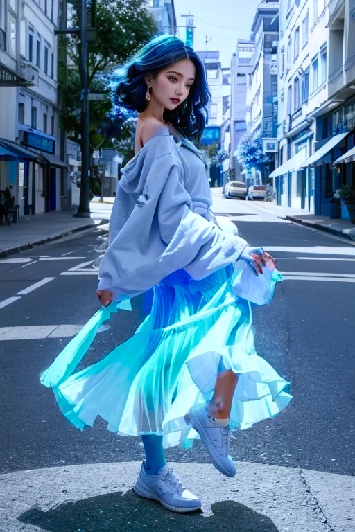 Blue gradient color skirt,
