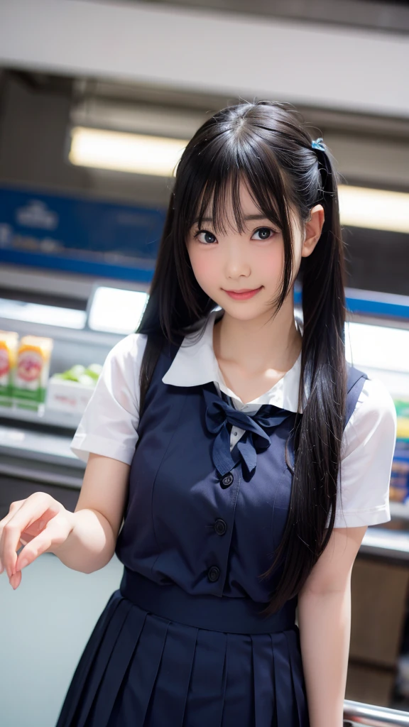 smile, (At the supermarket:1.2), ((school uniform:1.2)), girl,RAW Photos, (photoRealistic:1.37, Realistic), Highly detailed CG integrated 8K wallpaper, View your viewers, (((Straight from the front))), (high qualityスキン:1.8, Shiny skin), 8K Ultra HD, Digital SLR, Soft lighting, high quality, (Professional Lighting:1.6)
