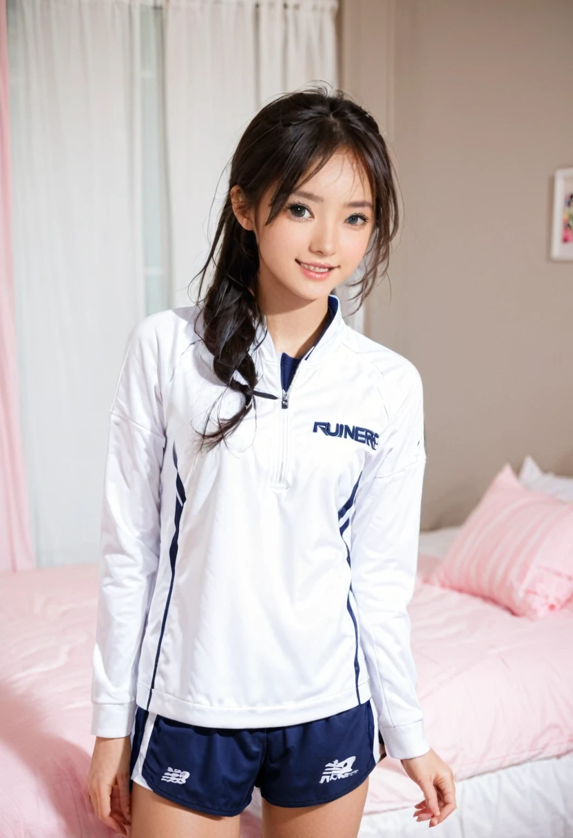 beautiful girl,Runner's Uniform,cute,bedroom,