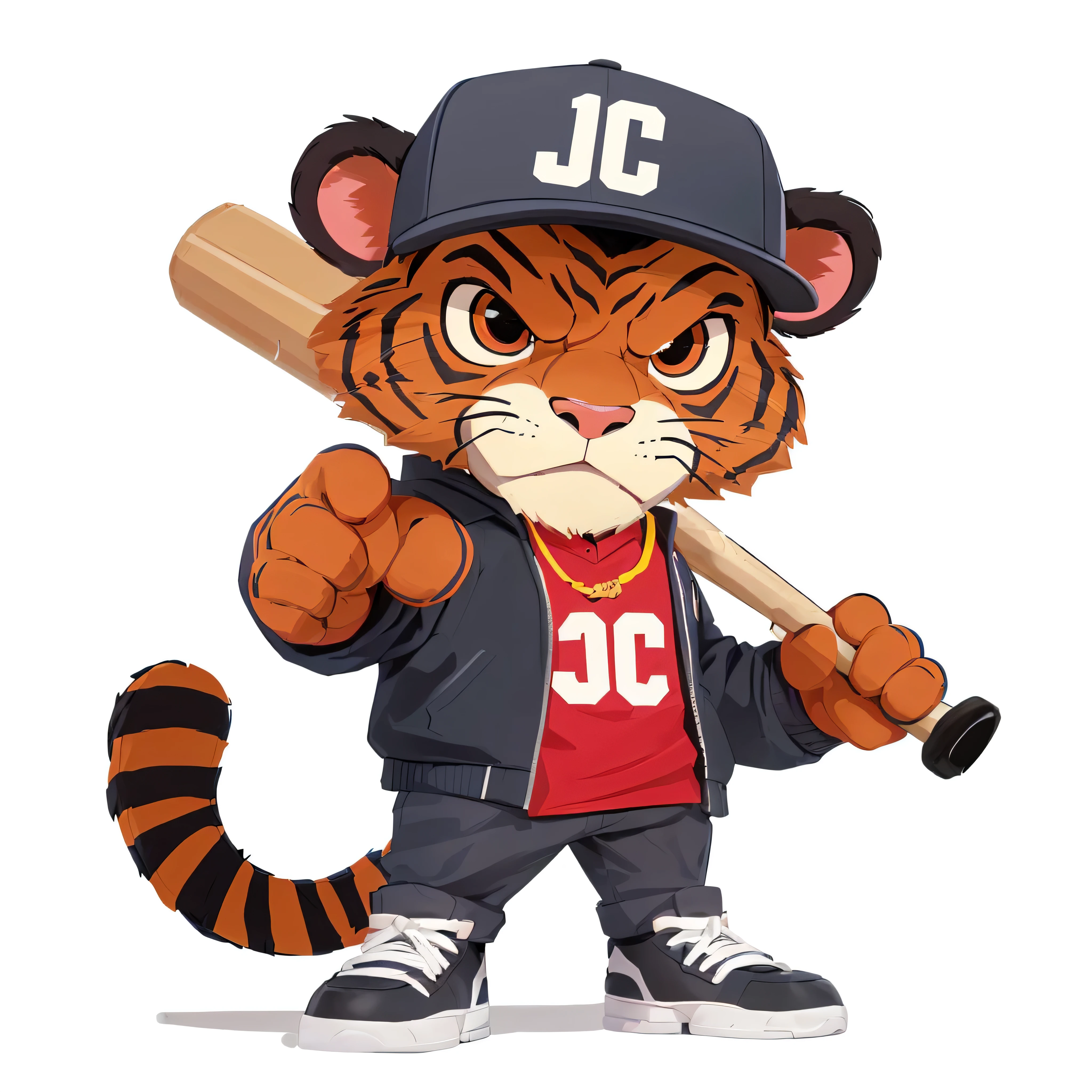 cartoon tiger with baseball bat and baseball cap, mascot illustration, sports team mascot, jc park, japanese mascot, sports mascot, by Jason Chan, anthropomorphic tiger, tony the tiger, full body mascot, high school mascot, cartoon style illustration, official character illustration, official fanart, inspired by Jason Chan, vector behance hd jesper ejsing, official art