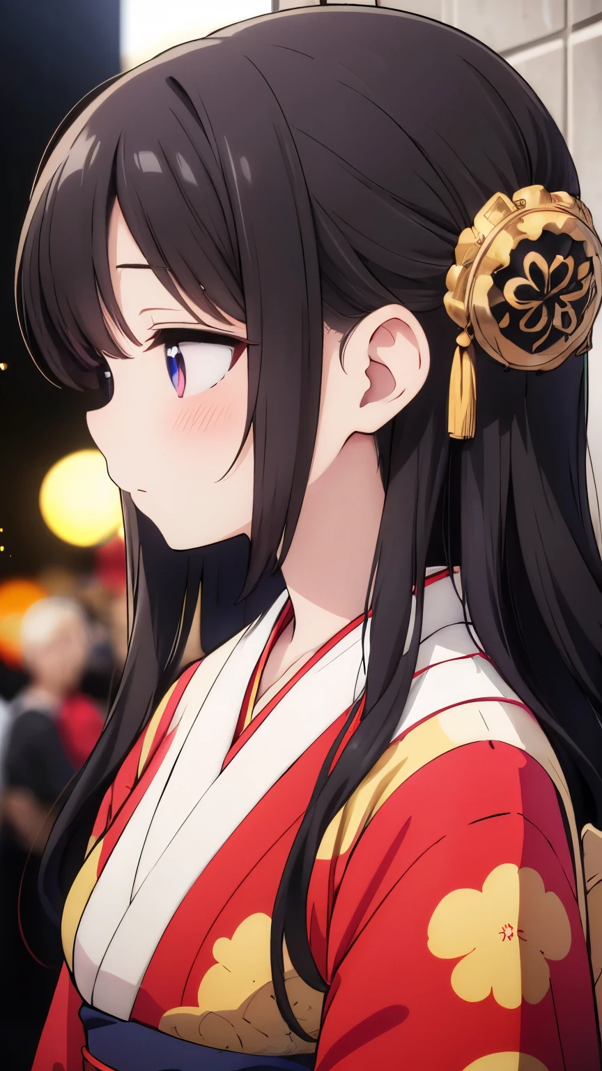 High definition RAW color art, Animation,sculptures, Silver Marble Skin, (((Ultra detailed elegant))), Magical atmosphere, (Detailed skin, Texture (Intricately detailed, Fine detail, ultra-detailliert), depth of fields, Bokeh, Silky Touch, Hyper Detail, Matte Drawing, sparkle background, black hair, kimono, traditional Japanese costume, yukata