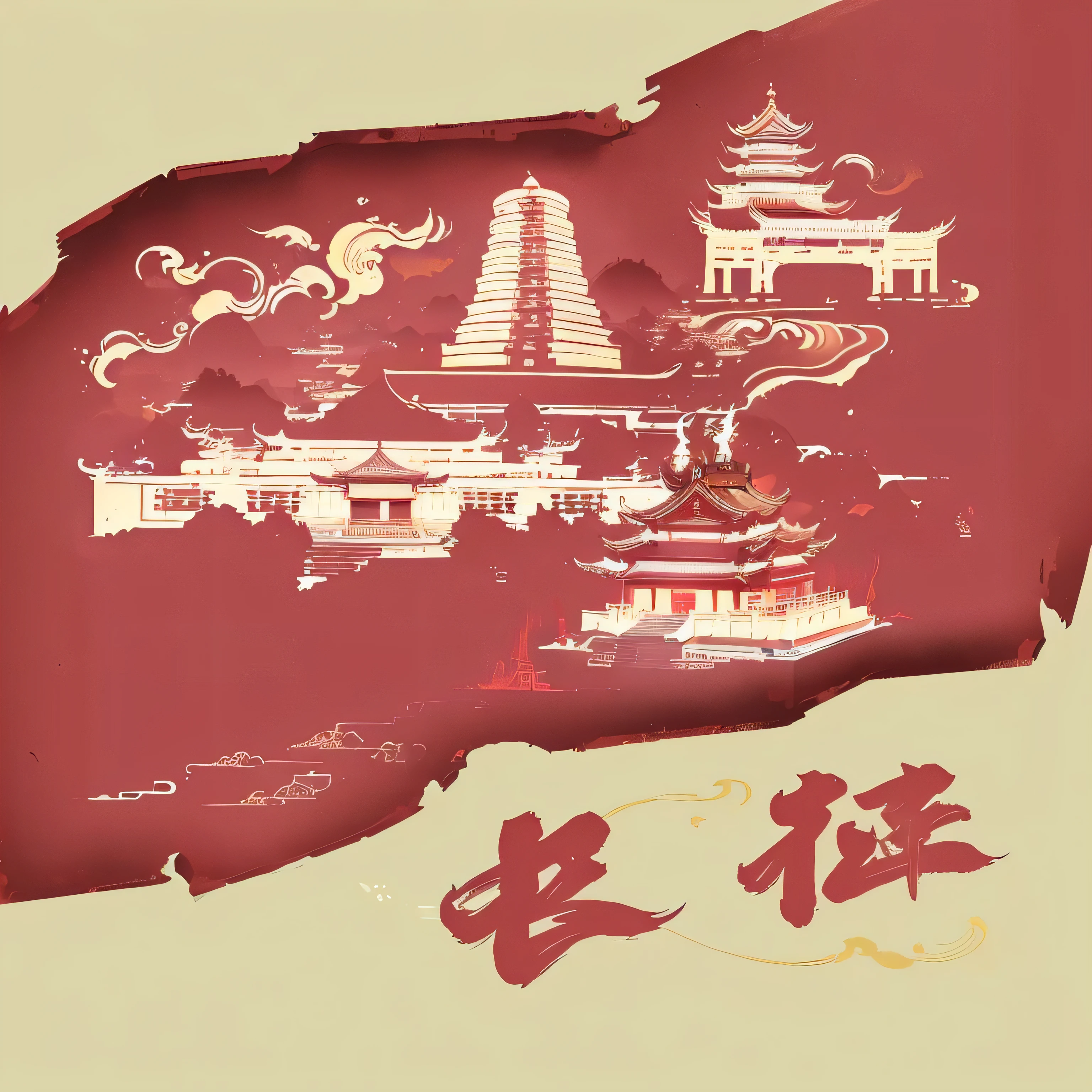 there is a draexisting of a chinese city on a piece of paper, Temple Background, Depicting the background of the temple, overlaid existith chinese text, chinese existatercolor style, Chinese tradition, Chinese writing brush pen illustration, Chinese temple, Pagoda Figures, artexistork in the style of z.exist. arrive, existith a Chinese temple, Poster illustration, Taoist temples and monks