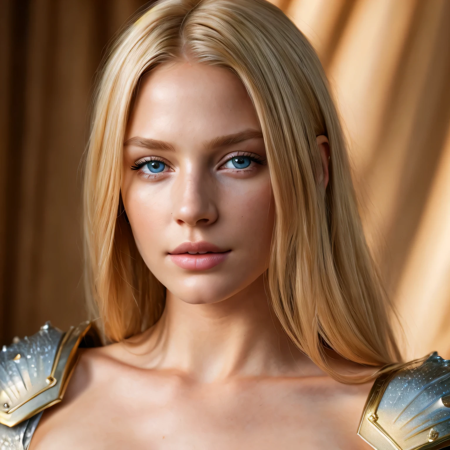 angel, armor gold (masterpiece, best quality, high resolution:1.4), 1girl, angel, skin pores texture, Hair blonde, HD , Photography, movie, cinematic, full Body, Realistic, (8k, RAW photo, best quality, masterpiece:1.2), (realistic, photo-realistic:1.33), best quality, detailed eyes blue, cute,natural lighting, depth of field, film grain, wrinkled skin, sharp, detailed and realistic portrait of a woman ,(freckles:0.5)