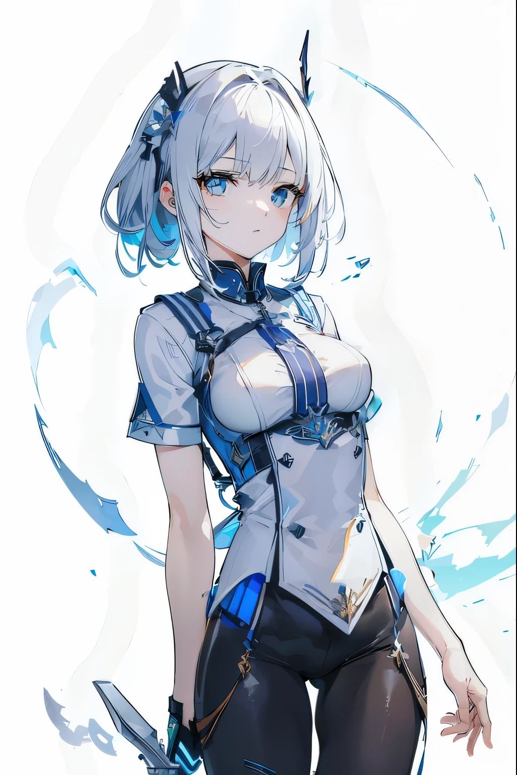 Meisterwerk, best quality, good quality, extrem detailliert CG 8k wallpaper unit, draussen, Big moon is shining, Body tiles shine, heilige Aura, Energie, Machtvoll, award-winning photography, depth of field, HDR, extrem detailliert, kompliziert, hohe Detailgenauigkeit, dramatisch,  trend in artstation, Trend in der CGSociety, chromatische Abweichung, Hintergrund Berge, Nacht Himmel, Sterne, Left Hand holding Dagger,